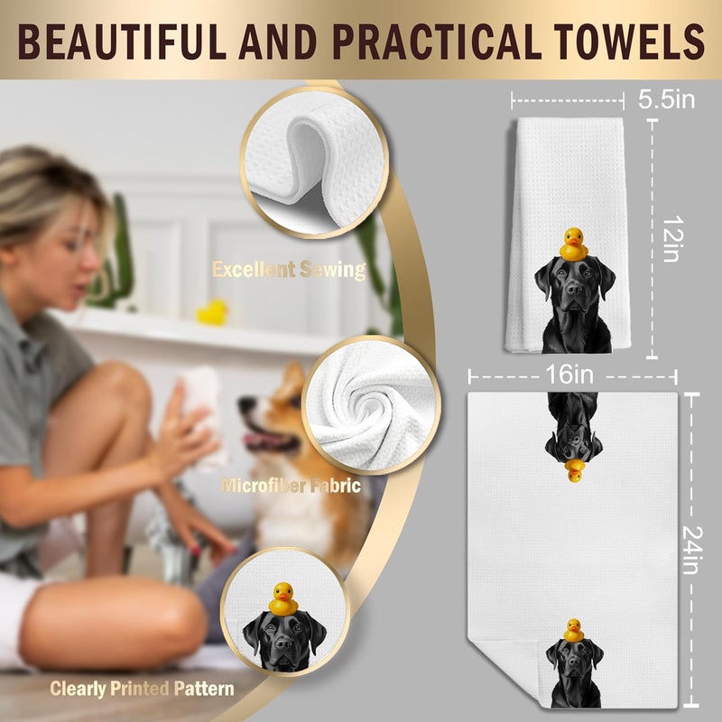 LUKIPOM Funny Black Labrador Retriever Hand Towels for Bathroom Decor, Black Lab Gifts,Dog Mom Gifts, Dog Bathroom Decor, Funny Kitchen Towels, 24x16 Inches - Image 2